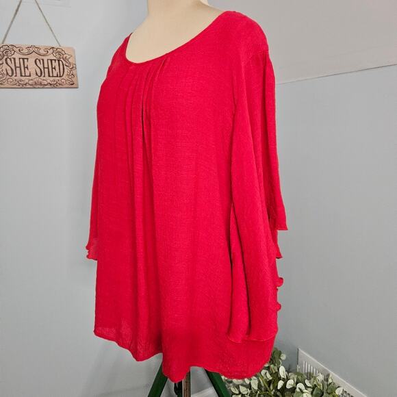 Red Blouse Batwing Tunic Top Flowy Boho Womens Plus Size 3X Holiday Relaxed Fit - Picture 5 of 16